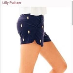 Lilly Pulitzer Navy Velvet Adie Shorts Embroidered Pineapple 2 Coastal Preppy